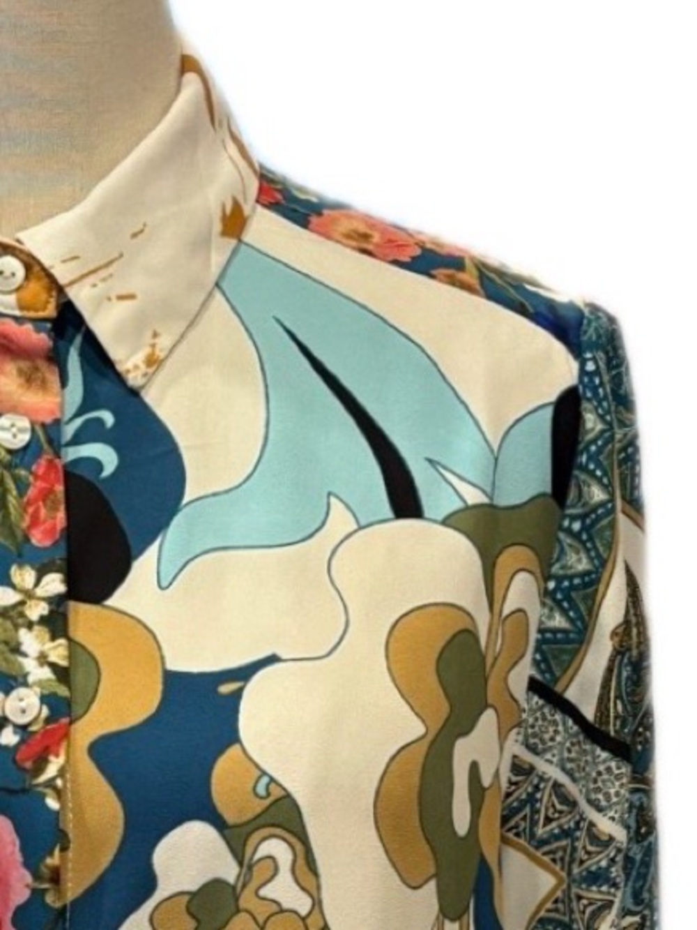 Rose & Olive Floral Multi Color Long Sleeves Button Up Blouse M - Picture 4 of 10